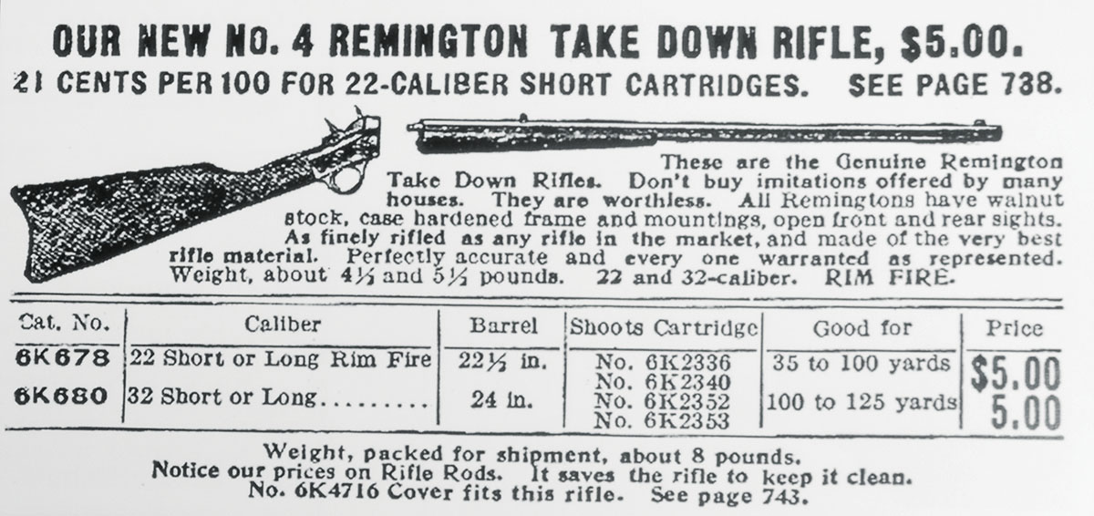 Early ad for Rem. No. 4 takedown rifle.